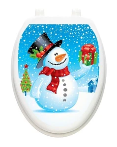 Toilette Tattos Vinyl abnehmbarer Deckel Dekoration Schneemann mit Geschenk - Bild 1 von 1