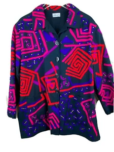 Vintage JA Resorts Womens 1X Boho Art Embroidered Beaded Jacket Pink Purple - Picture 1 of 9