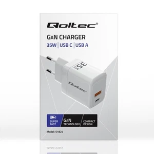 Qoltec Ładowarka sieciowa 35W GaN 5-20V 1.5-3A 1 x USB-C PD 1 x USB QC 3 - Zdjęcie 1 z 8