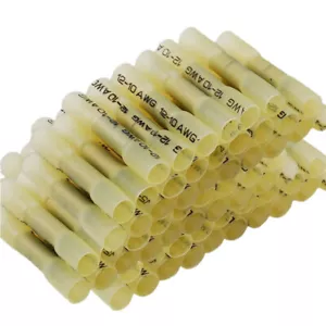 50-300 AWG 12-10 Gauge Heat Shrink Crimp Terminals Wire Butt Connectors Yellow - Picture 1 of 15