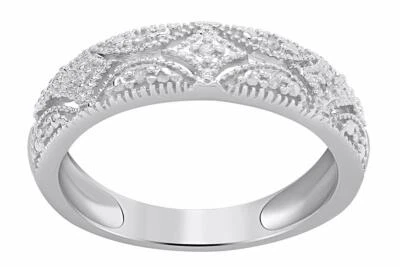 Alianza de boda redonda de diamantes naturales de 0,05 quilates en plata chapada en oro blanco de 14 quilates Foto 1 de 4