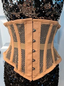Neu! 201 Authentisches Strand Beige Netz 28" Stahl Knochen Unterbrust Waspie Korsett  - Bild 1 von 2