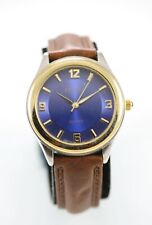 Decade Watch Men Stainless Silver Gold Steel Leather Brown Water Res Blue Quartz