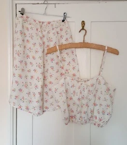 Original Vintage 1930er/4os Rayon Blumenmuster Unterhemd und Hose Set Pyjama PJs - Bild 1 von 10