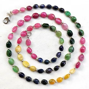 Collar de 22" con gemas de zafiro rubí esmeralda natural tamaño 7 a 8 mm - Imagen 1 de 6