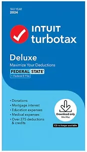 TurboTax Deluxe 2024 Tax Software Fed & State Tax Win & Mac CODE - SHIPS IN 24 - Picture 1 of 3