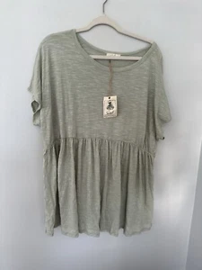 Easel Women's Short Sleeve Shirt Babydoll Flowy Green Large - Picture 1 of 6