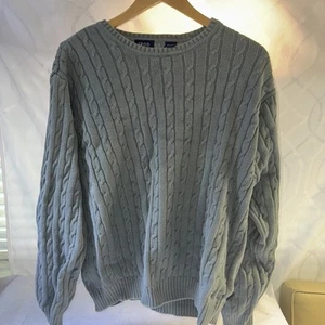 IZOD 100% Baumwolle grau Herren Zopfmuster Pullover Pulli Gr. Large - Bild 1 von 8