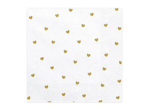 20 Tovaglioli in carta Bianco e CUORI ORO - decoro tavola matrimonio - 33x33cm - Foto 1 di 1