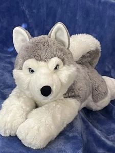 Aurora Jumbo Size Husky Dog Plush Blue Eyes Wolf Gray Jumbo Lying Down - Picture 1 of 10