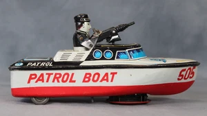 Vintage 1960s KO Toys Japan Tin Plate Friction 505 Harbour Patrol Boat & Guard - Bild 1 von 6
