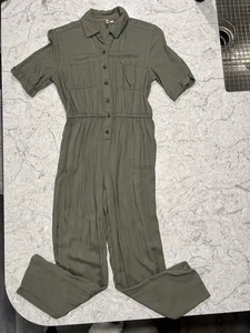 SO Youth Girls Utility Jumpsuit Short Sleeves Olive Green Size Youth 10 - 12 - Picture 1 of 9