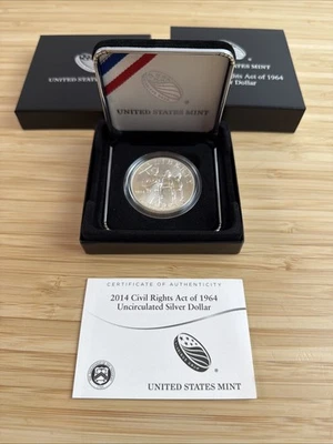 2014 Civil Rights Act of 1964 Proof Silver Dollar with COA & Case - Image 1 of 4