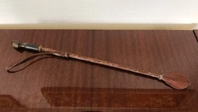 🏇 Ancien Fouet à Cheval, Cravache Ancienne en Cuir Poignée Sculptée Sabot - Photo 1/4