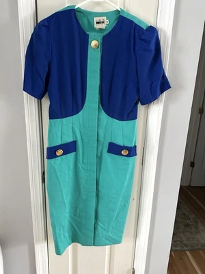 Vintage Leslie Fay Dress ColorBlock Retro Mod Career Formal Sz 6 Petite USA - Image 1 of 4