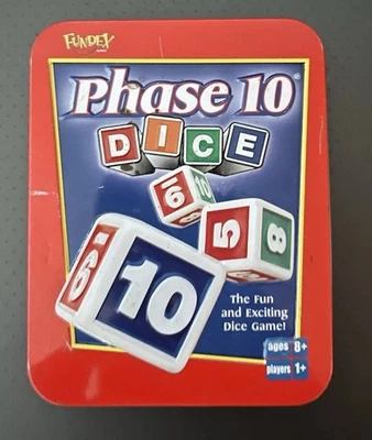 Phase 10 Dice Game Fundex Red Tin Version Complete Game Competition Family Fun - Image 1 of 4