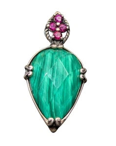 Carolyn Pollack Relios 925 Malachite Quartz Rhodolite Garnet Enhancer Pendant - Picture 1 of 17
