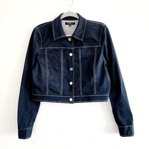 Lafayette 148 New York Dark Denim Button Up Jacket Cropped Fit Size Medium - Picture 1 of 7