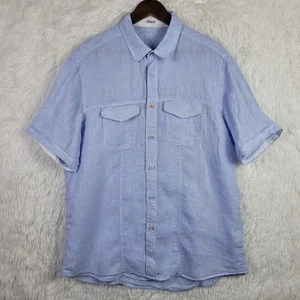 Bugatchi Uomo Shirt Mens L Light Blue Button Up 100% Linen Short Sleeve - Picture 1 of 8