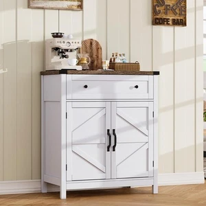 ChooChoo Kitchen Storage Cabinet, Coffee Bar Farmhouse Buffet White - Picture 1 of 9