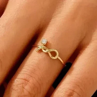 Round Lab Created Diamond Stunning Infinity Band Ring 14K Yellow Gold Plated - Image 1 of 4