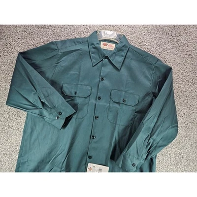 Camisa de trabajo Dickies para hombre manga larga verde abotonada talla 17x33 nueva con etiquetas Foto 1 de 4