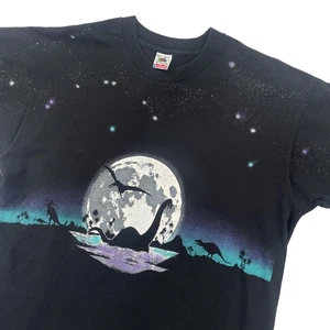Vintage Dinosaur Shirt Mens XL Black Moon Space Galaxy T-Rex Wrap Around 90s USA - Picture 1 of 16