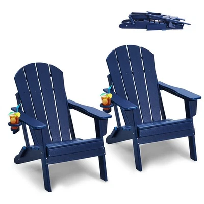 Paquete de 2 sillas plegables Adirondack, plástico para todo tipo de clima, diseño azul marino Foto 1 de 4