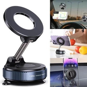 Foldable Vacuum Magnetic Car Phone Holder 360° Rotating Suction Cup Phone Mount - Picture 1 of 11