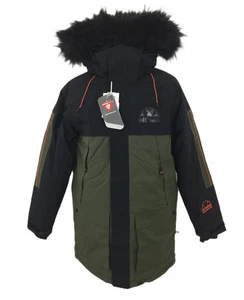 Ellesse Men's Parka Ski Jacket Khaki Black Hooded Insulated Pocket Zip New F1 - Picture 1 of 28