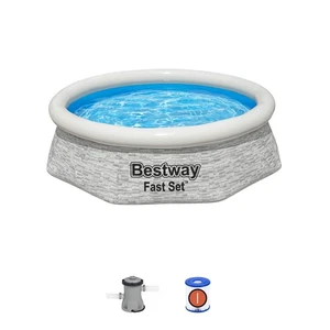 Bestway 8' x 24" runder aufblasbarer Pool mit Filterpumpe, grau (offene Box) - Bild 1 von 9