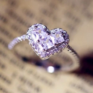 Love Heart 3ct Engagement White CZ Band 925 Silver Women Wedding Ring Size 4-9.5 - Picture 1 of 7