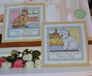 Joan Elliott's House Is Not A Home Without A Cat Dog Sampler Cross Stitch Chart - Picture 1 of 1