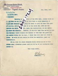 1906 FLAGSTAFF ARIZONA CENTRAL BANK Pollock Robinson Powers Watkins Pyle LETTER - Picture 1 of 1