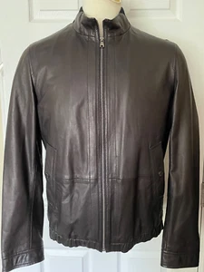 HUGO BOSS 42 Large Lamb Leather Biker Bomber Motocycle Jacket Brown $645 MINT - Picture 1 of 17