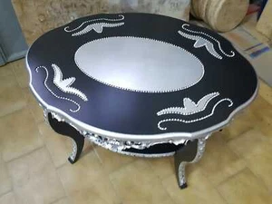 TAVOLINO DA SALOTTO OVALE IN LEGNO NERO E ARGENTO CON STRASS - Imagen 1 de 1