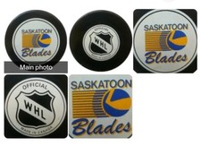SASKATOON BLADES WHL VINTAGE RARE MADE IN CANADA on back GDR on side GAME PUCK
