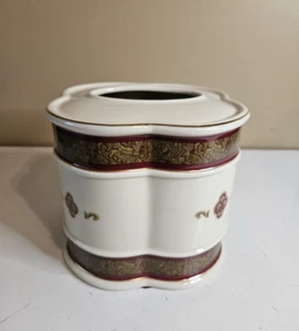 Croscill Bellissima Taschentuchhalter Deckel Box Burgund und Elfenbein Porzellan 6" hoch - Bild 1 von 9