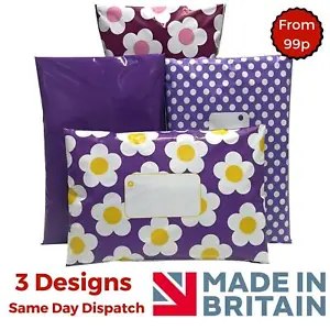 More details for purple post poly mailing bags packaging postage coloured polka dot daisy