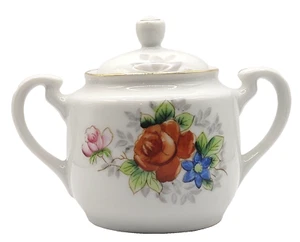 Elegant Floral Hand Painted Handled Lidded Sugar Bowl Gold Gilded Occupied Japan - Picture 1 of 22