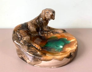 Porcelain Hunting Dog Ashtray Rare Soviet Trinket Dish & Card Holder USSR Decor - Picture 1 of 5