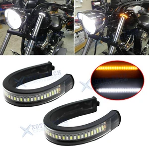 White/Amber Switchback LED Fork Turn Signal DRL Light Strips For Motorcycle 2x - Bild 1 von 12