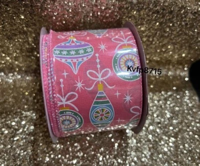 Cinta de adorno Cinta de Navidad con cable 2,5 pulgadas x 30 pies Nueva Fiesta Brillo Rosa Foto 1 de 3