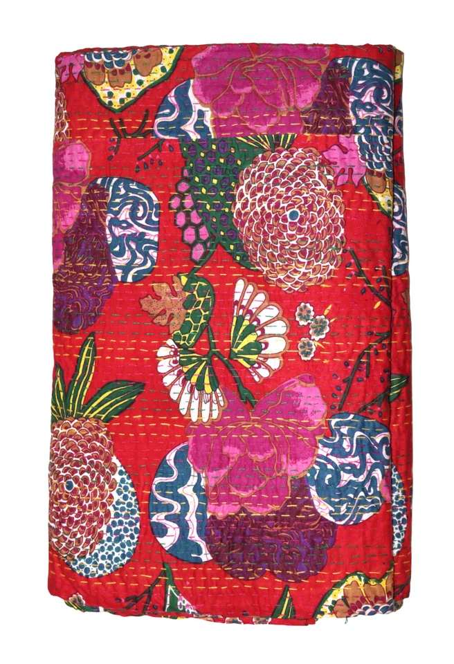 Indian Handmade Floral Cotton Kantha Quilt , Bedspread , Throw Blanket - Image 1 of 1
