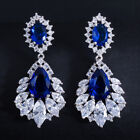 Dangle Drop Earrings for Brides Wedding Cz Crystal Chandelier Leaf Long Bridal