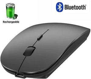 Bluetooth Mouse Wireless Slim Rechargeable Laptop PC Mac iPad MacBook Air Black - Picture 1 of 8
