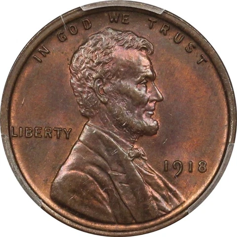 1918 Choice BU PCGS MS63 BN Lincoln Cent Full Luster,  Early Date, Cool Color! Cover