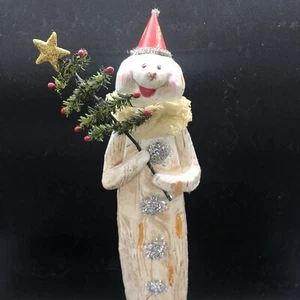 Skinny Snowman With Christmas Tree Folk Art Style 17" Hand Painted Member's Mark - Picture 1 of 11