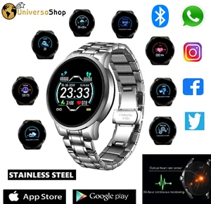 SMARTWATCH OROLOGIO IN ACCIAIO ANDROID iOS CON BLUETOOTH CINTURINO IN METALLO - Foto 1 di 15