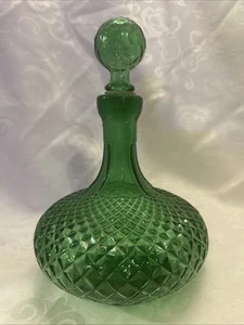 MCM Italian Mini Diamond Cut Squat Captains Decanter / Green Genie Bottle - Picture 1 of 5